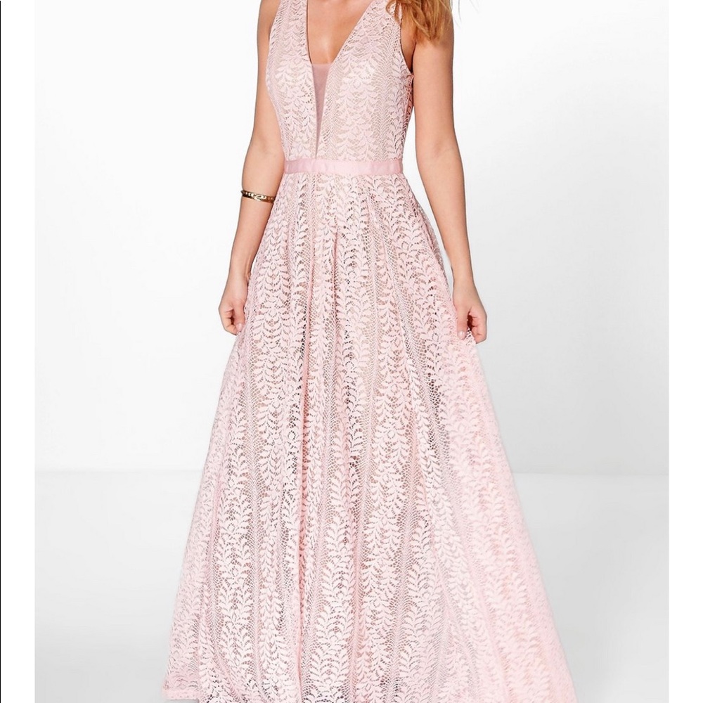 Lucy wang pink lace maxi dress